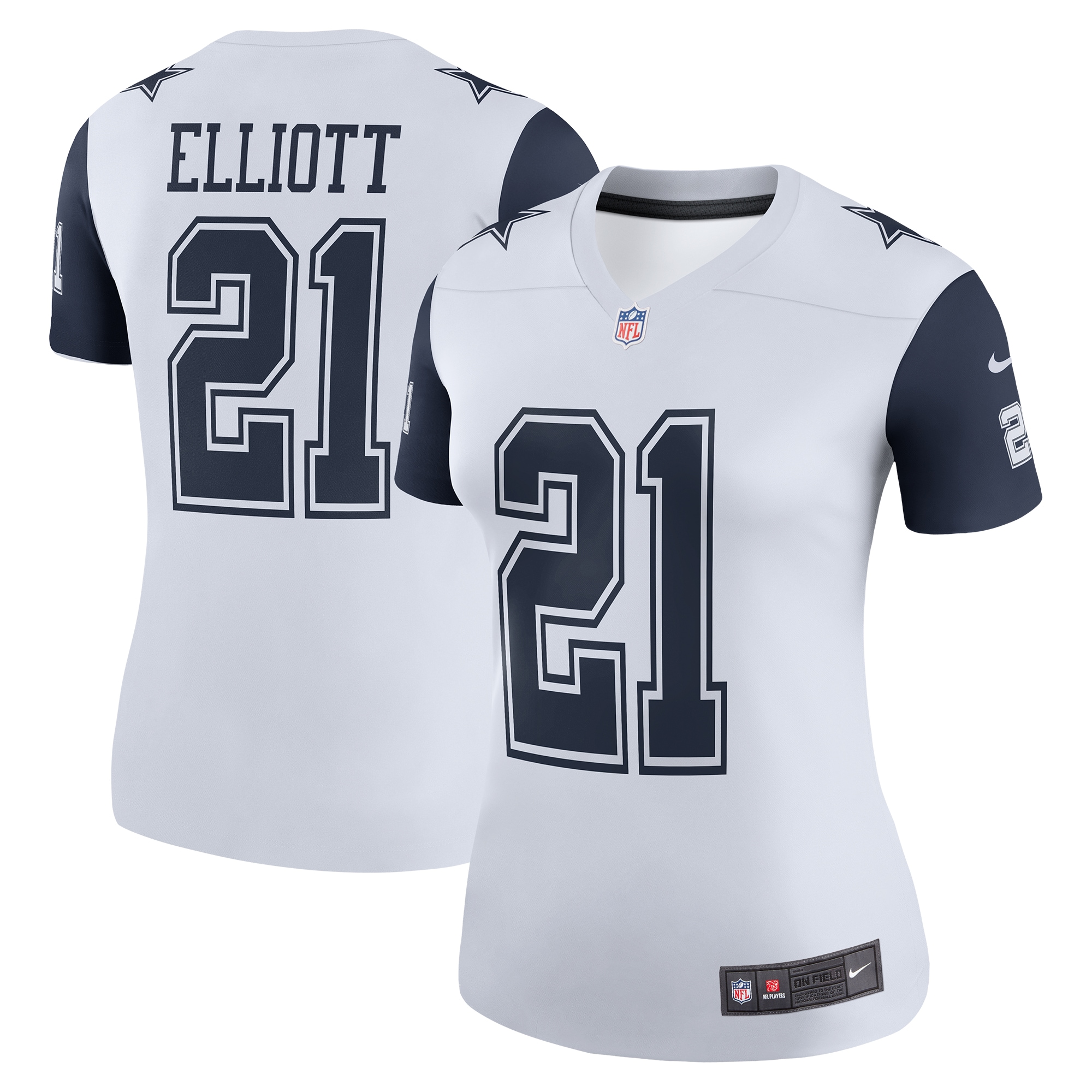 Dallas Cowboys Ezekiel Elliott White Color Rush Legend Player Player Performance Top NFL Jersey Women's
