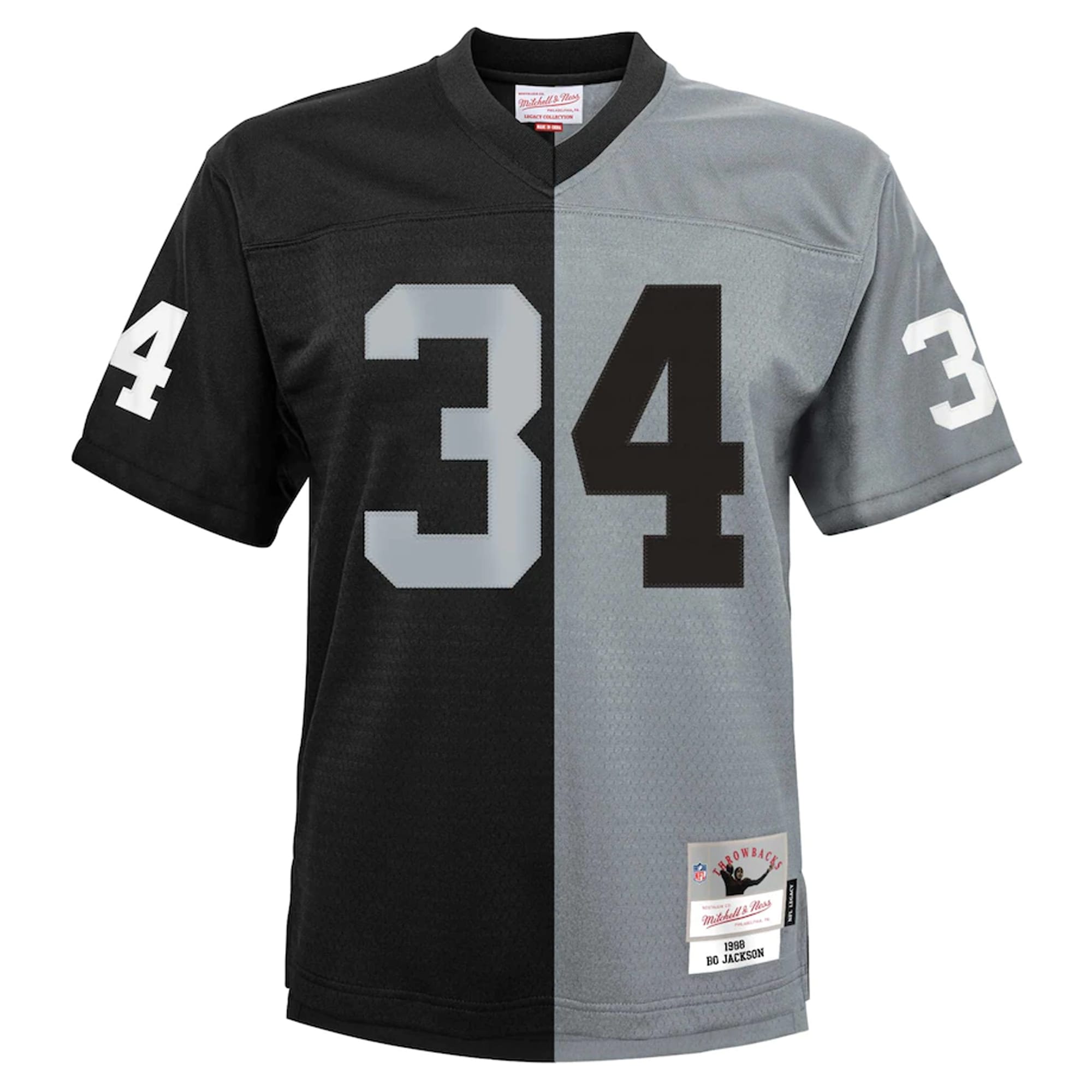 Las Vegas Raiders Bo Jackson Mitchell Ness Black/Silver Split Legacy NFL Jersey Youth