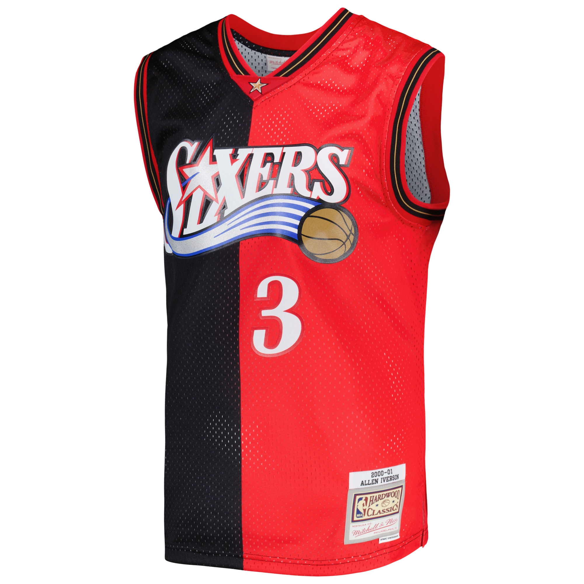Mitchell Ness Allen Iverson Black/Red Philadelphia 76ers Hardwood Classics 2000/01 Split Swingman NBA Jersey Men's