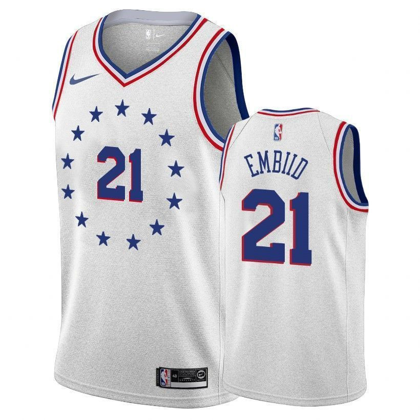 Philadelphia 76ers Joel Embiid 21 Earned Edition Gray NBA Jersey Men's