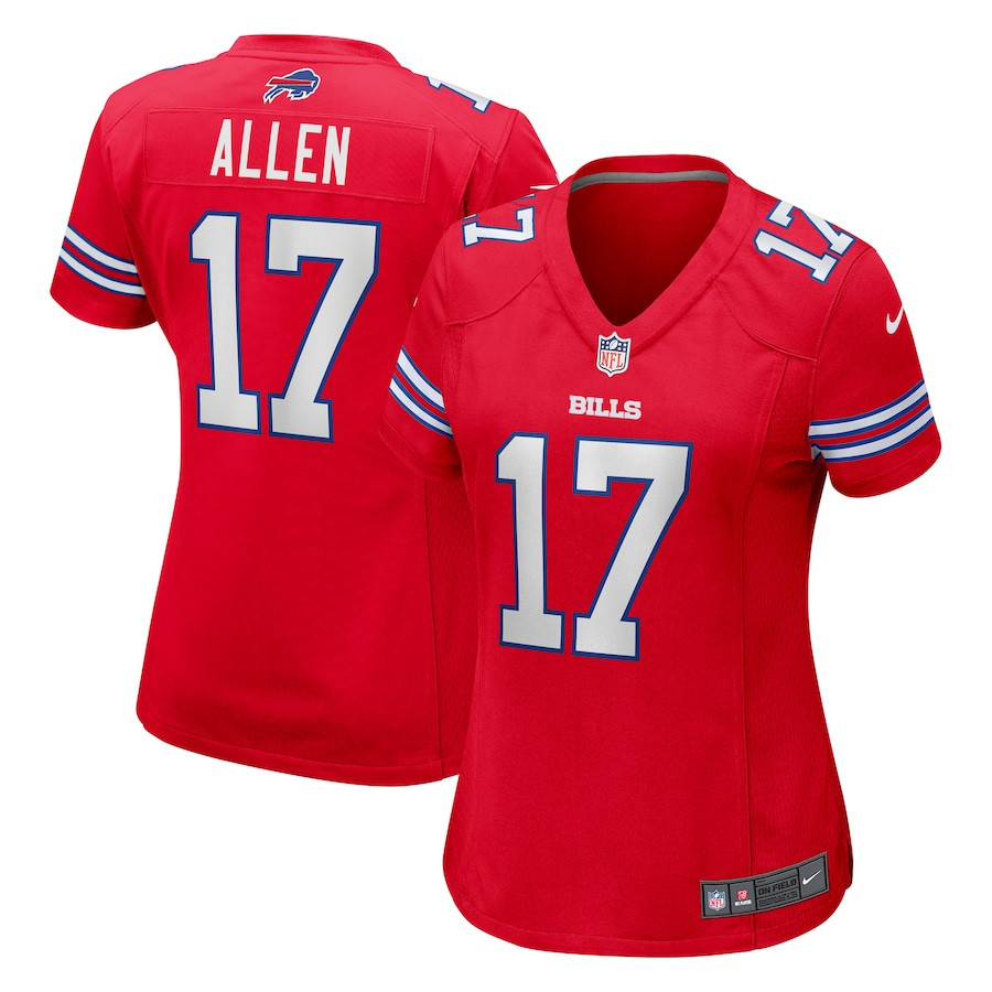 Josh Allen 17 Buffalo Bills Game Red NFL Jersey Women's