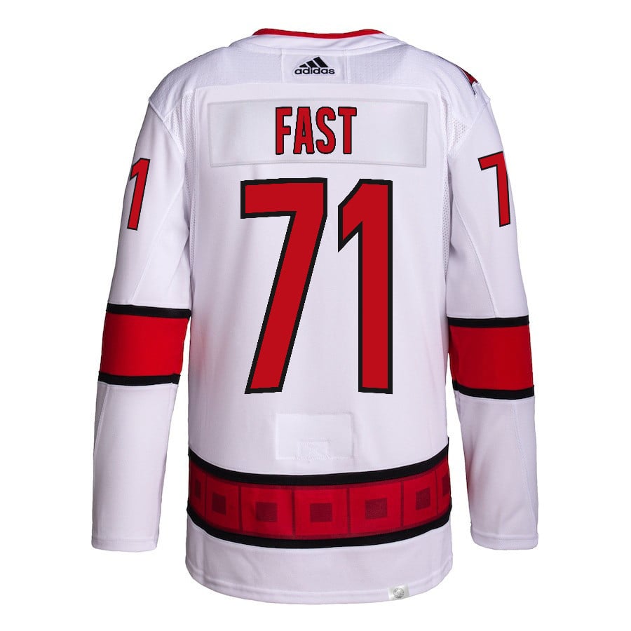 Jesper Fast 71 Carolina Hurricanes 2024 Playoffs Patch Away White NHL Jersey Men's