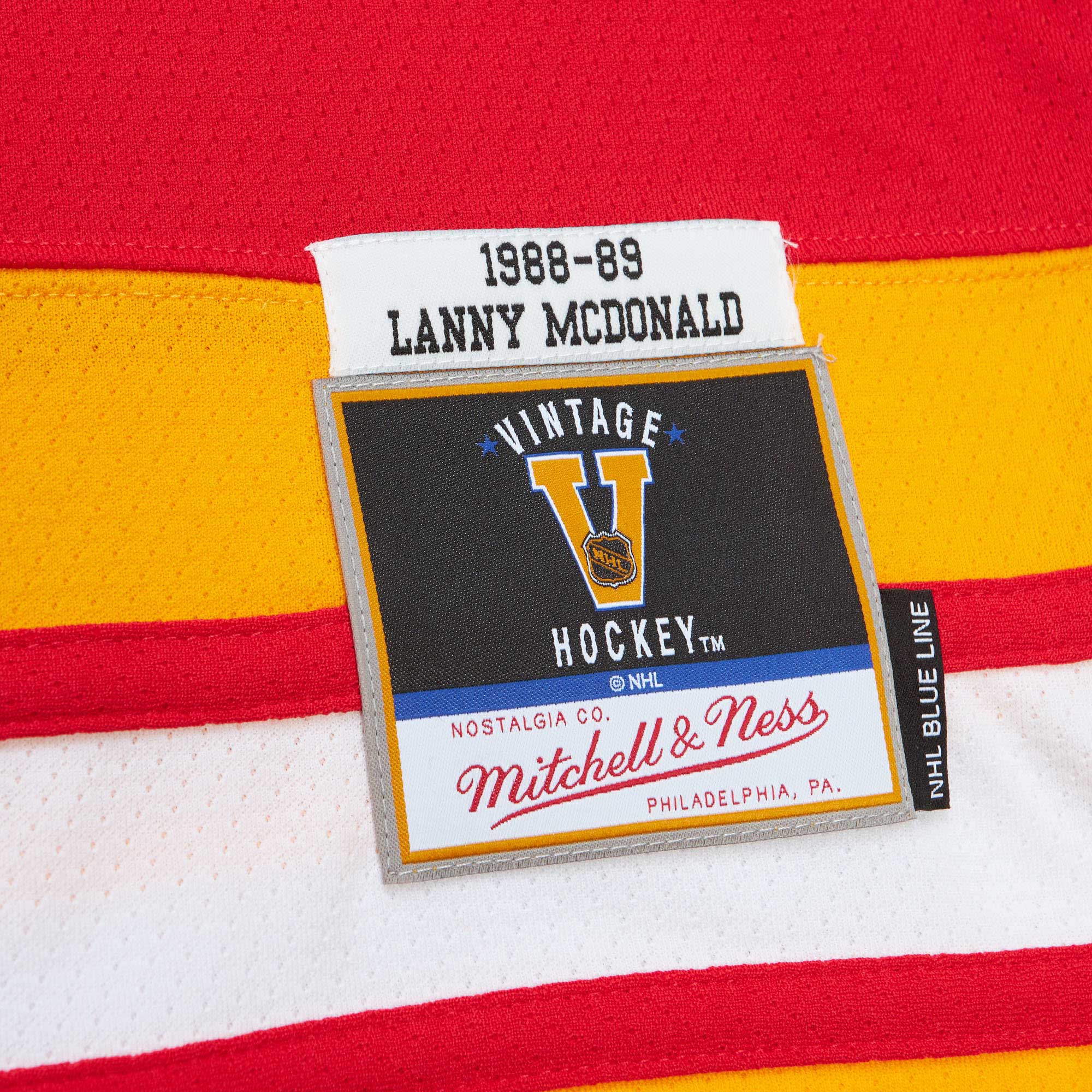 Calgary Flames Lanny McDonald Mitchell Ness Red Captain Patch 1988/89 Blue Line Player NHL Jersey Men's