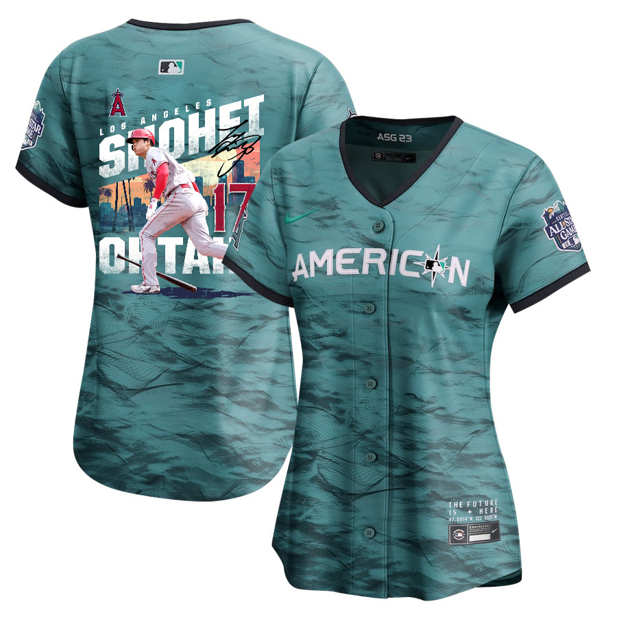 Shohei Ohtani 17 Los Angeles Angels Signed City 2023 All Star Game Limited Player Teal MLB Jersey Women's