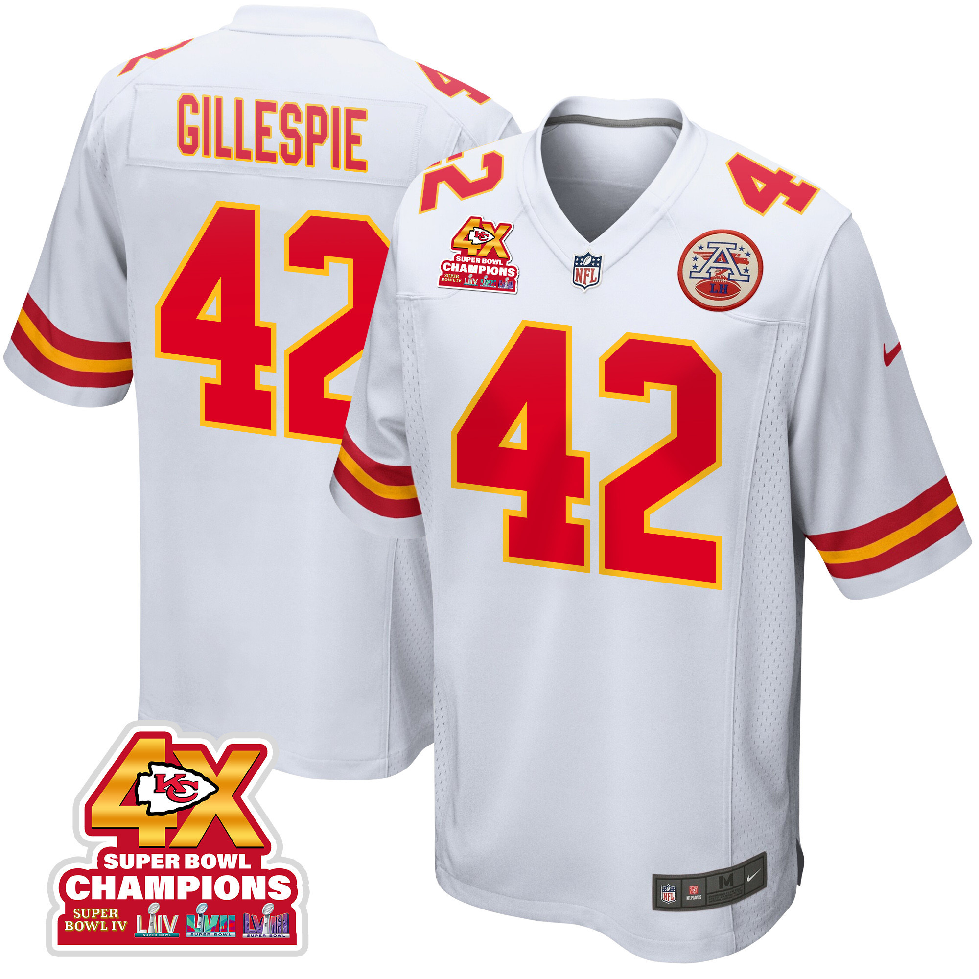 Tyree Gillespie 42 Kansas City Chiefs Super Bowl LVIII Champions 4X Game White NFL Jersey Men's
