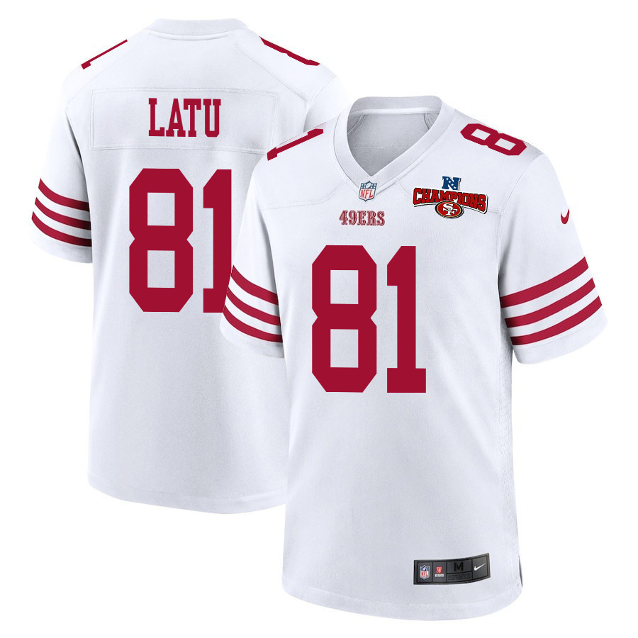 Cameron Latu 81 San Francisco 49ers NFC Champions Patch Game White NFL Jersey Men's