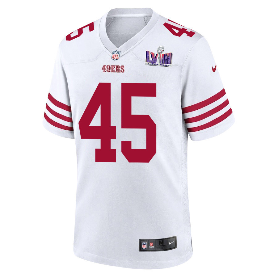 Demetrius Flannigan-Fowles 45 San Francisco 49ers Super Bowl LVIII Patch Game White NFL Jersey Men's