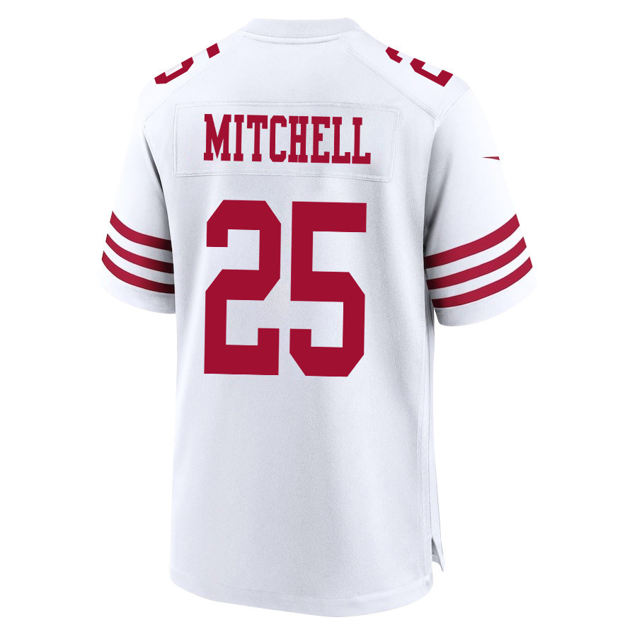 Elijah Mitchell 25 San Francisco 49ers Super Bowl LVIII Patch Game White NFL Jersey Men's