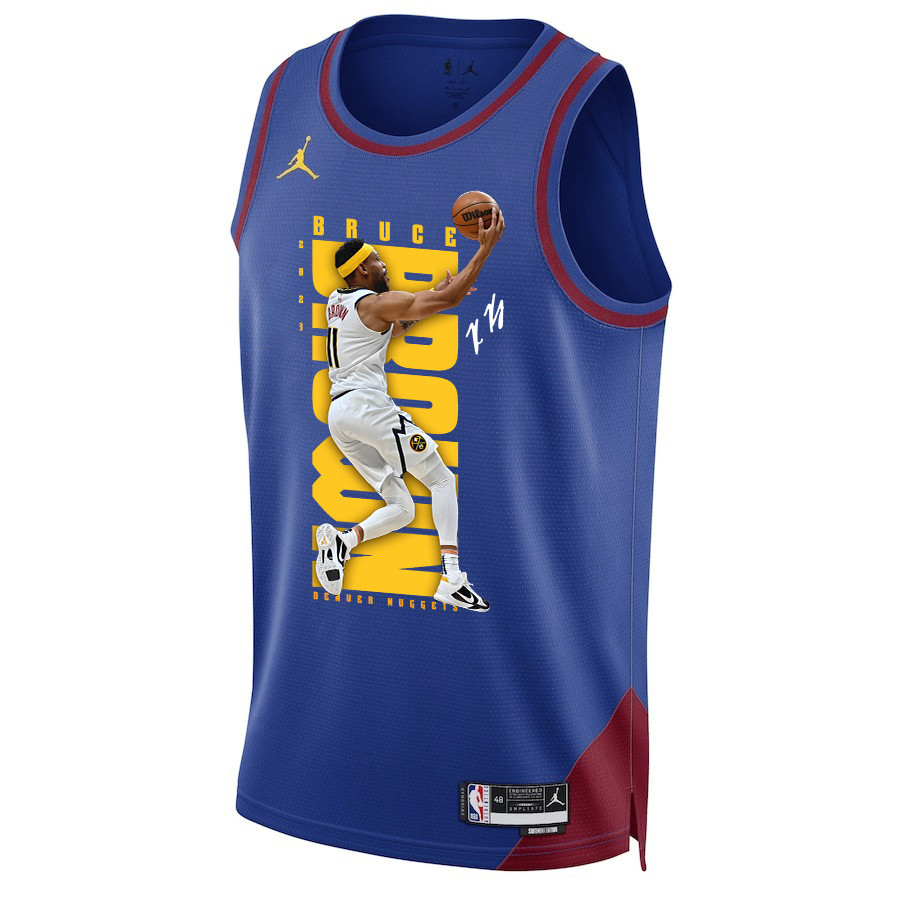 Bruce Brown 11 Denver Nuggets Playing Style 2023 Champions Swingman Blue NBA Jersey Men's