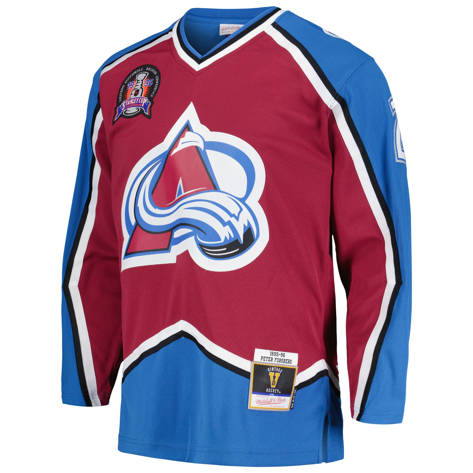 Colorado Avalanche Peter Forsberg Mitchell Ness Burgundy 1995/96 Blue Line Player NHL Jersey Men's