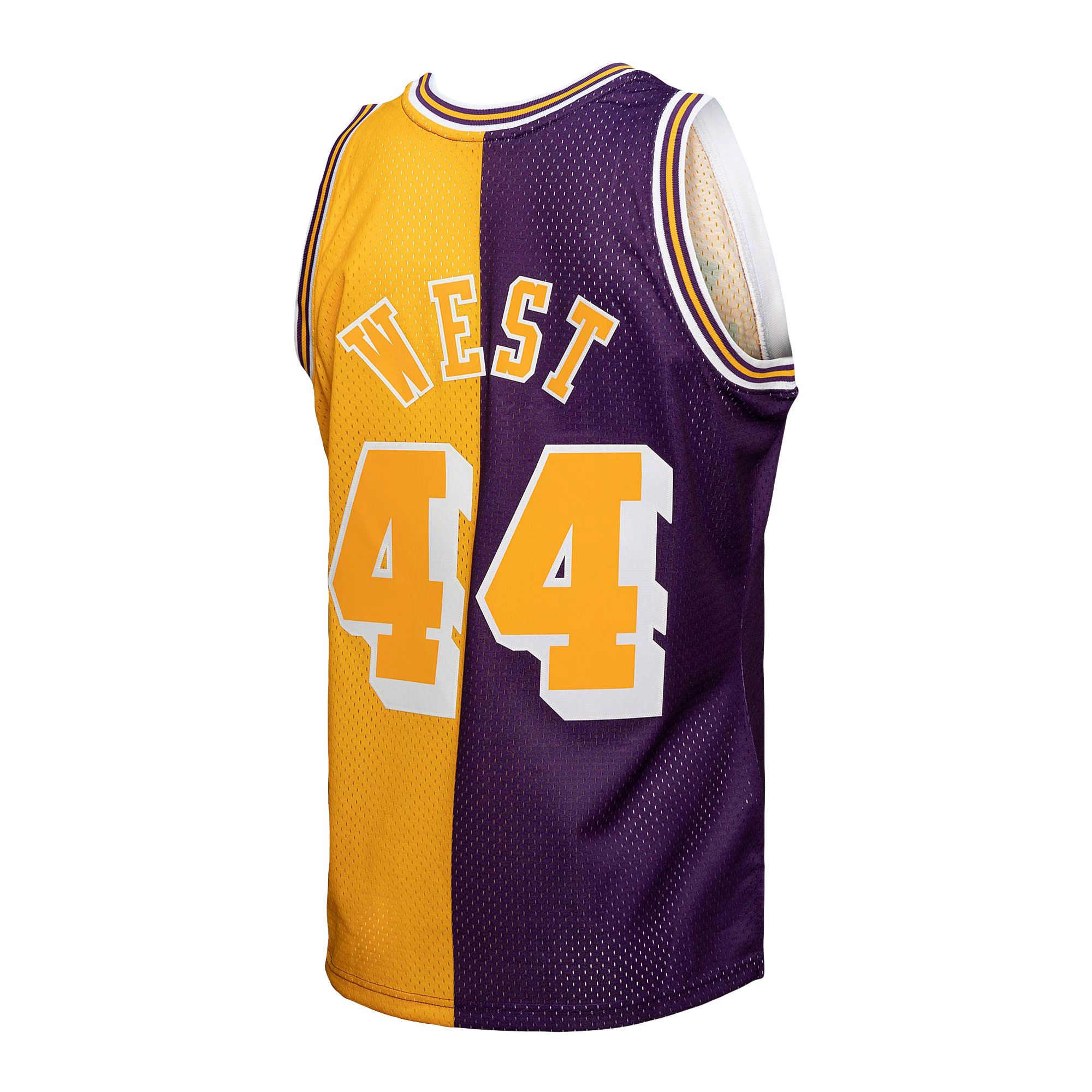 Mitchell Ness Jerry West Purple/Gold Los Angeles Lakers Hardwood Classics 1971/72 Split Swingman NBA Jersey Men's