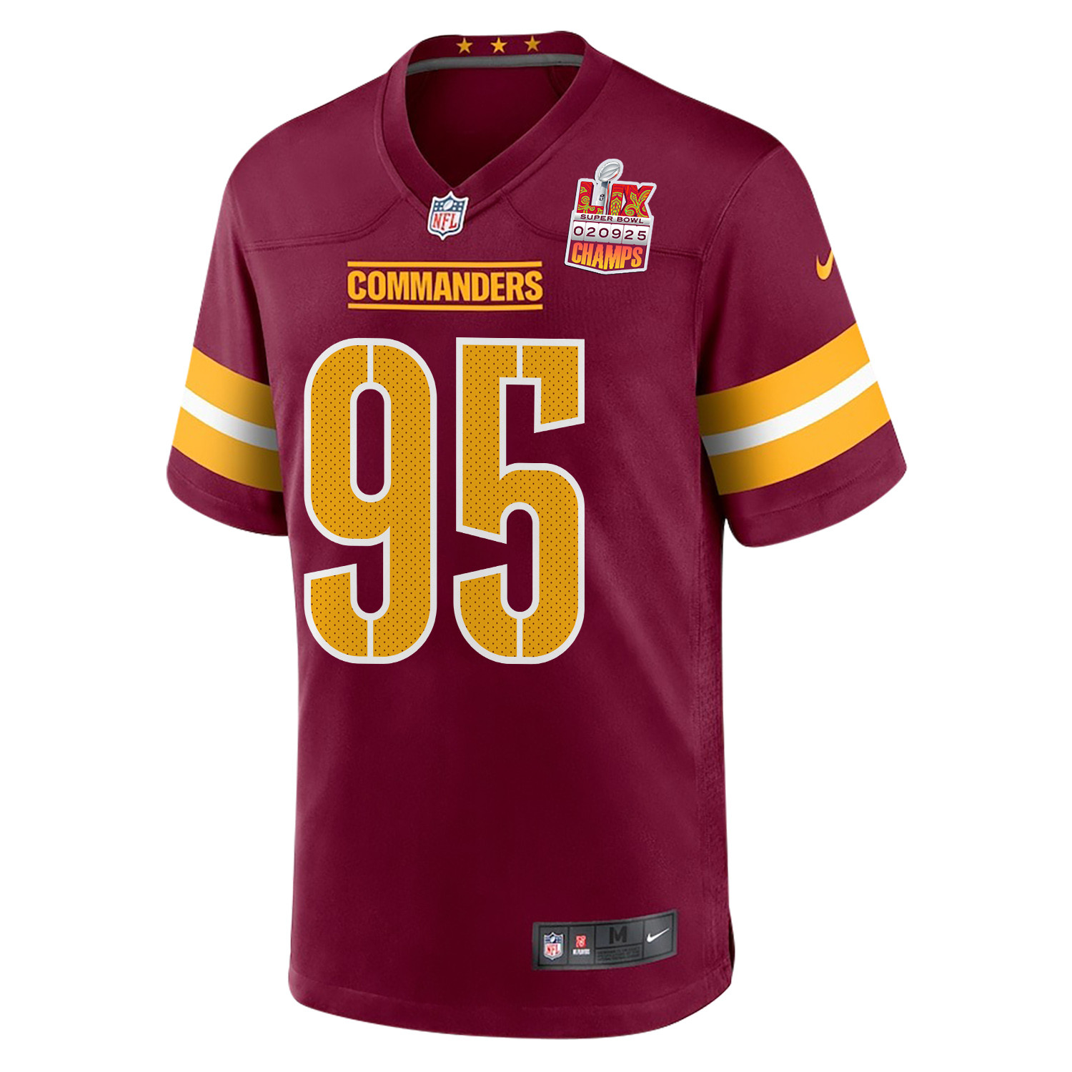 Jer'Zhan Newton 95 Washington Commanders Super Bowl LIX Champions Patch Game Burgundy NFL Jersey Men's