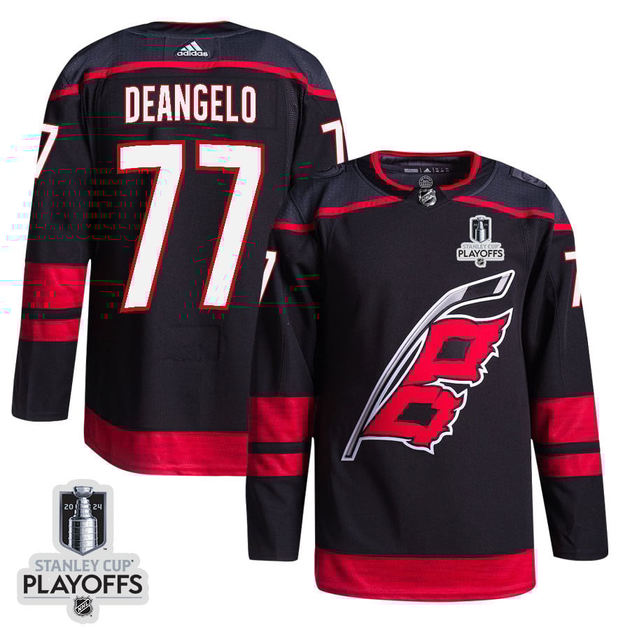 Tony DeAngelo 77 Carolina Hurricanes 2024 Playoffs Patch Home Black NHL Jersey Men's