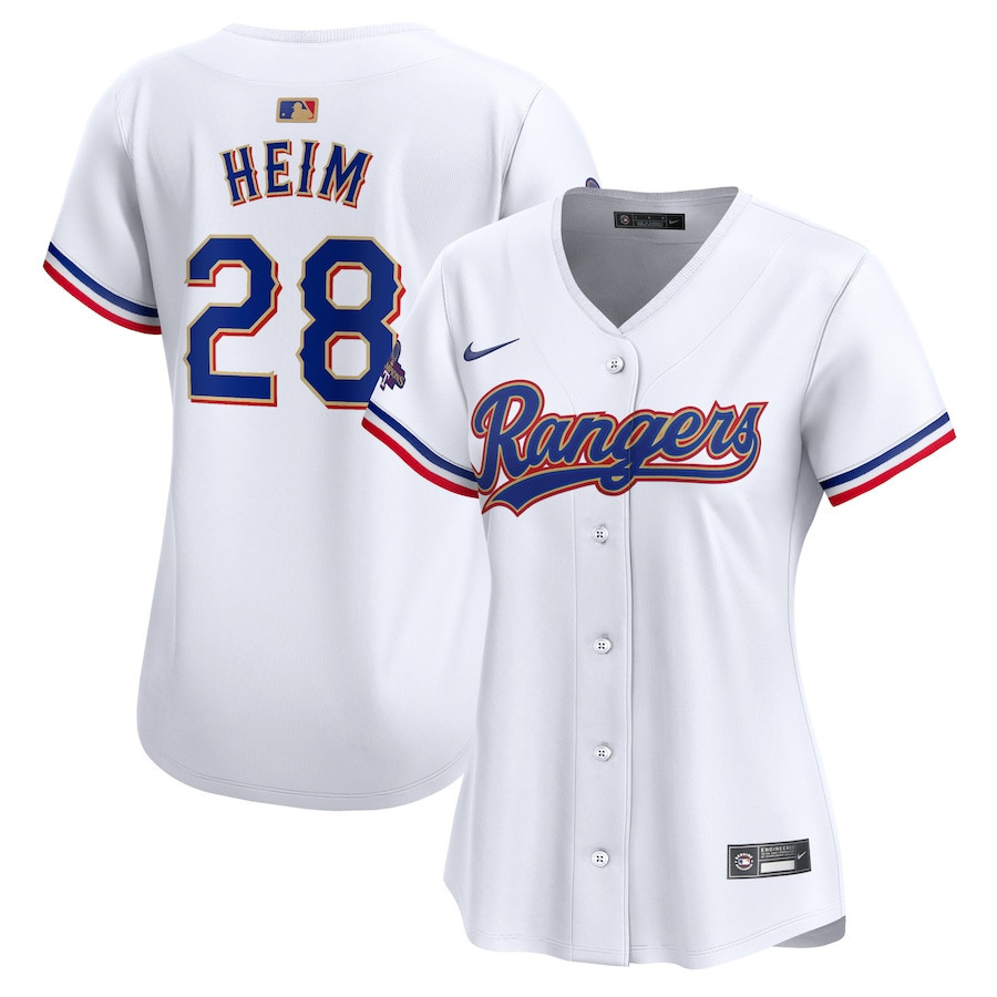 Jonah Heim 28 Texas Rangers 2024 Gold Collection Limited White MLB Jersey Women's