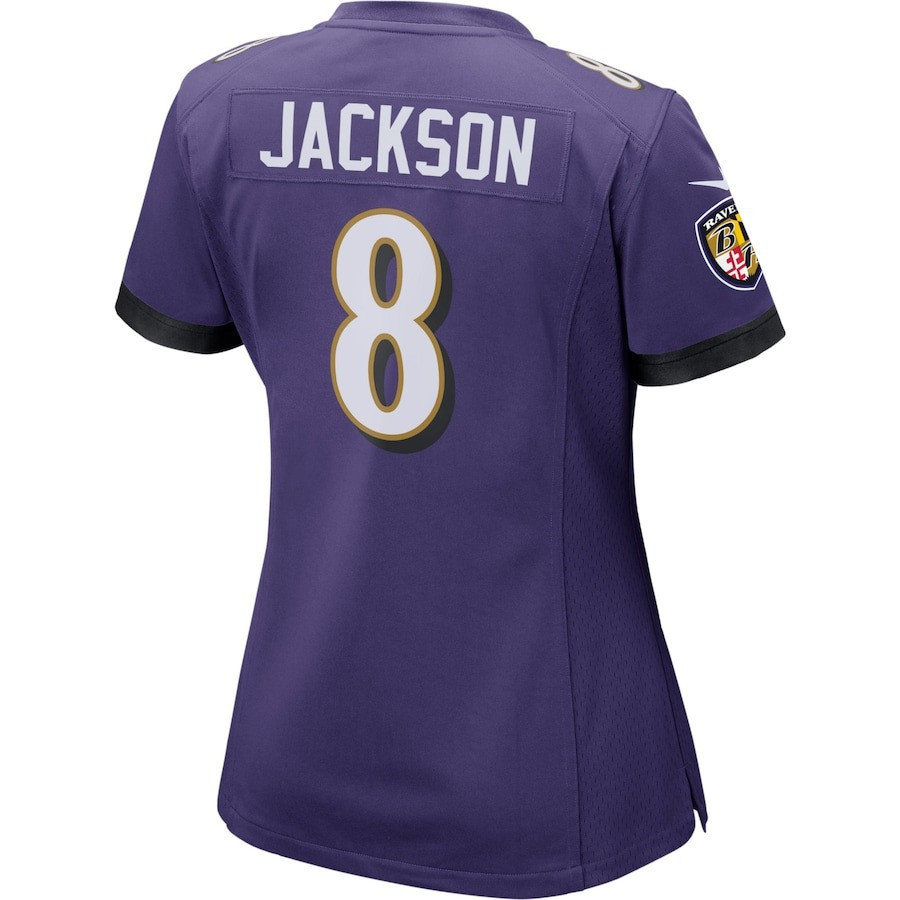 Lamar Jackson 8 Baltimore Ravens Lamar the Merrier Game Purple NFL Jersey Women's