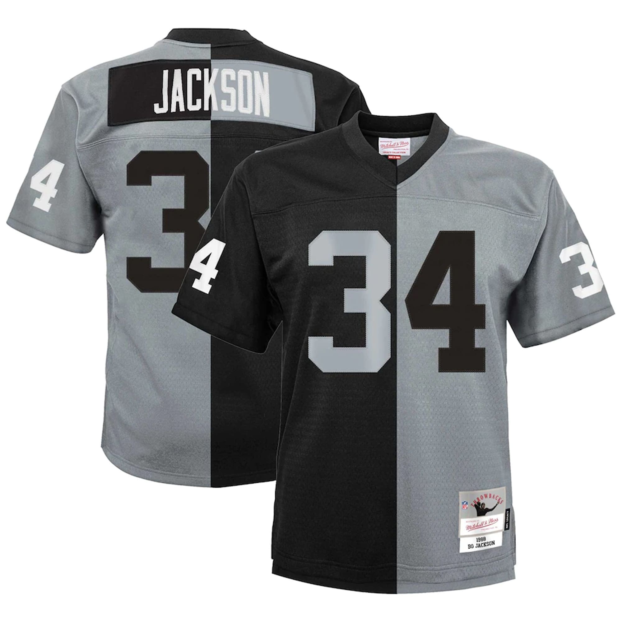 Las Vegas Raiders Bo Jackson Mitchell Ness Black/Silver Split Legacy NFL Jersey Youth