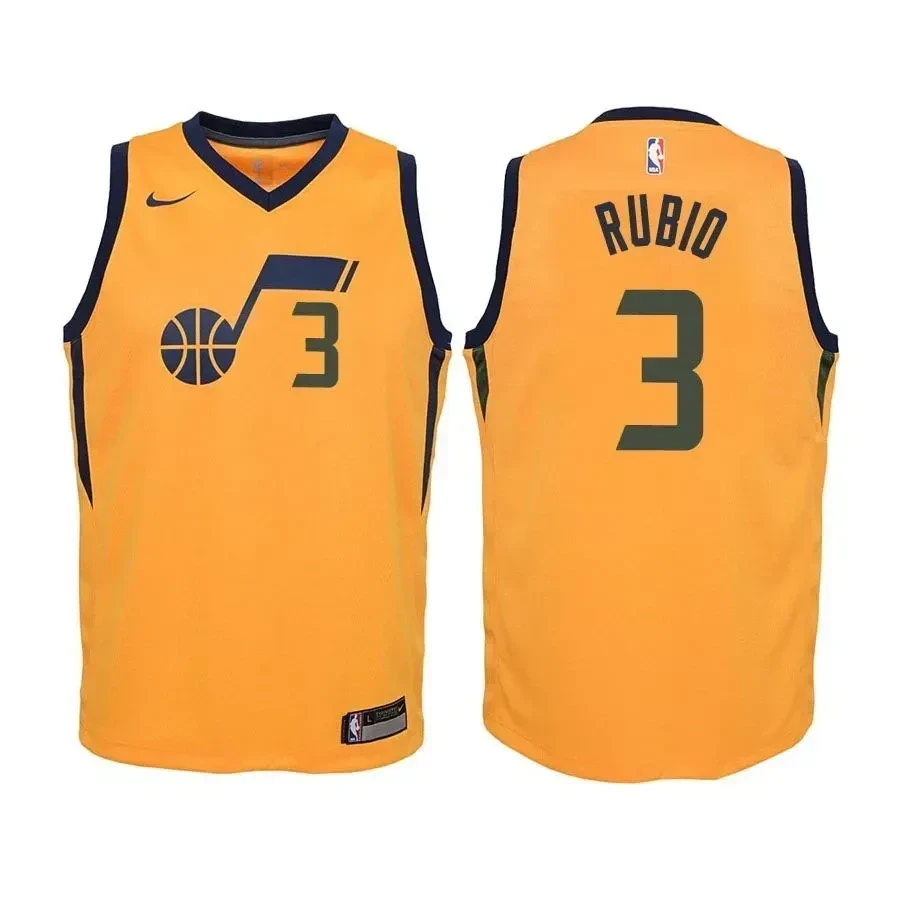 Utah Jazz Ricky Rubio 3 Statet Edition Yellow NBA Jersey Youth
