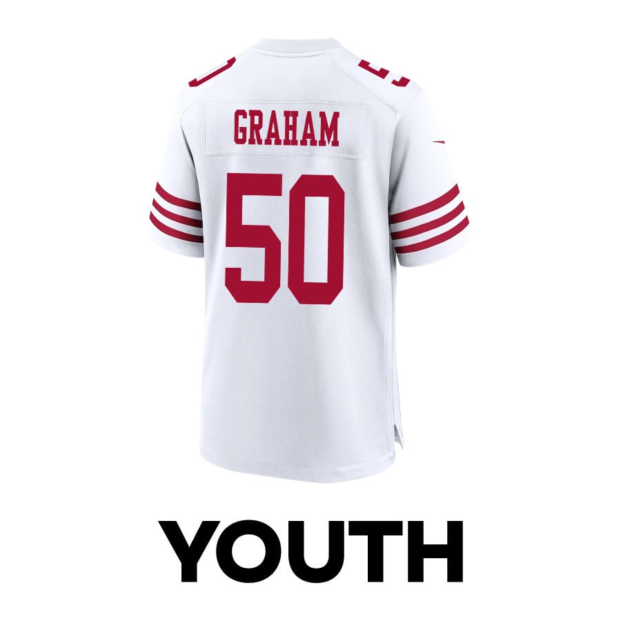 Jalen Graham 50 San Francisco 49ers Super Bowl LVIII Patch Game White NFL Jersey Youth