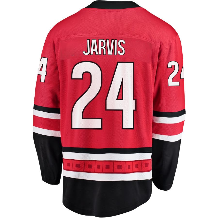Seth Jarvis 24 Carolina Hurricanes Stanley Cup 2023 Playoffs Patch Home Breakaway Red NHL Jersey Men's