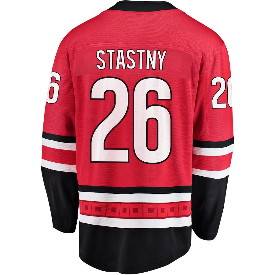 Paul Stastny 26 Carolina Hurricanes Stanley Cup 2023 Playoffs Patch Home Breakaway Red NHL Jersey Men's