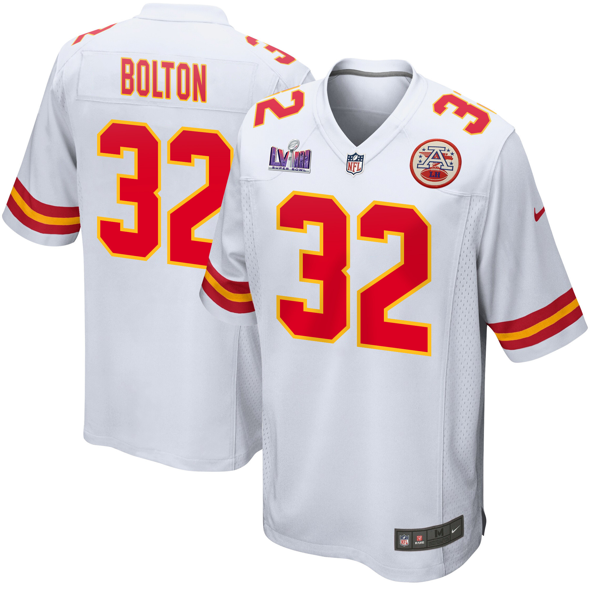 Nick Bolton 32 Kansas City Chiefs Super Bowl LVIII Patch Game White NFL Jersey Men's