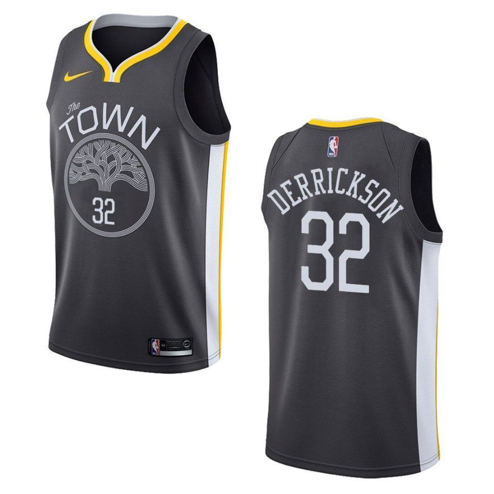 Golden State Warriors 32 Marcus Derrickson Statement Swingman Black NBA Jersey Men's