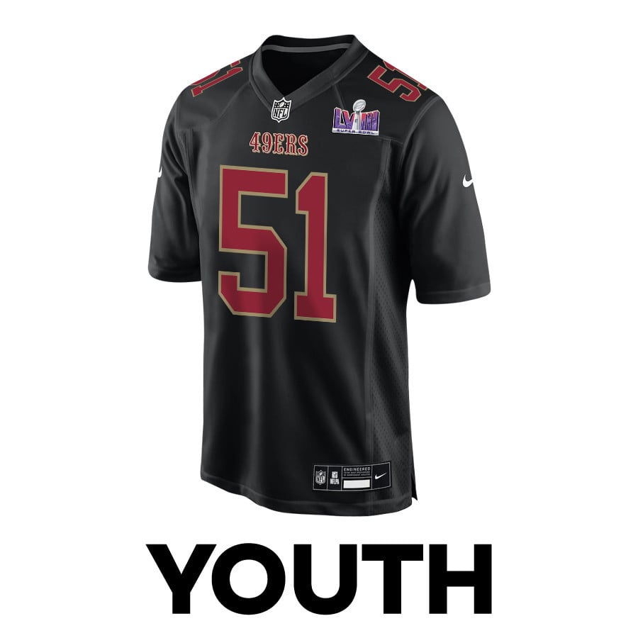Robert Beal Jr. 51 San Francisco 49ers Super Bowl LVIII Patch Fashion Game Carbon Black NFL Jersey Youth