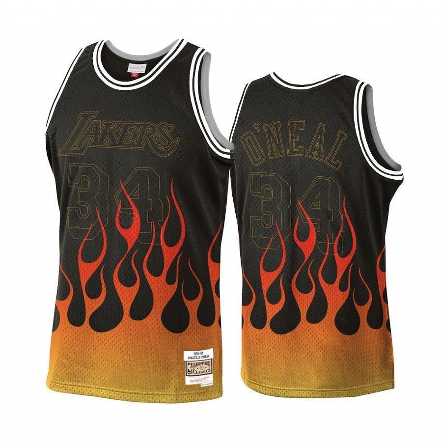 Shaquille O'neal 34 Los Angeles Lakers Flames Black NBA Jersey Men's
