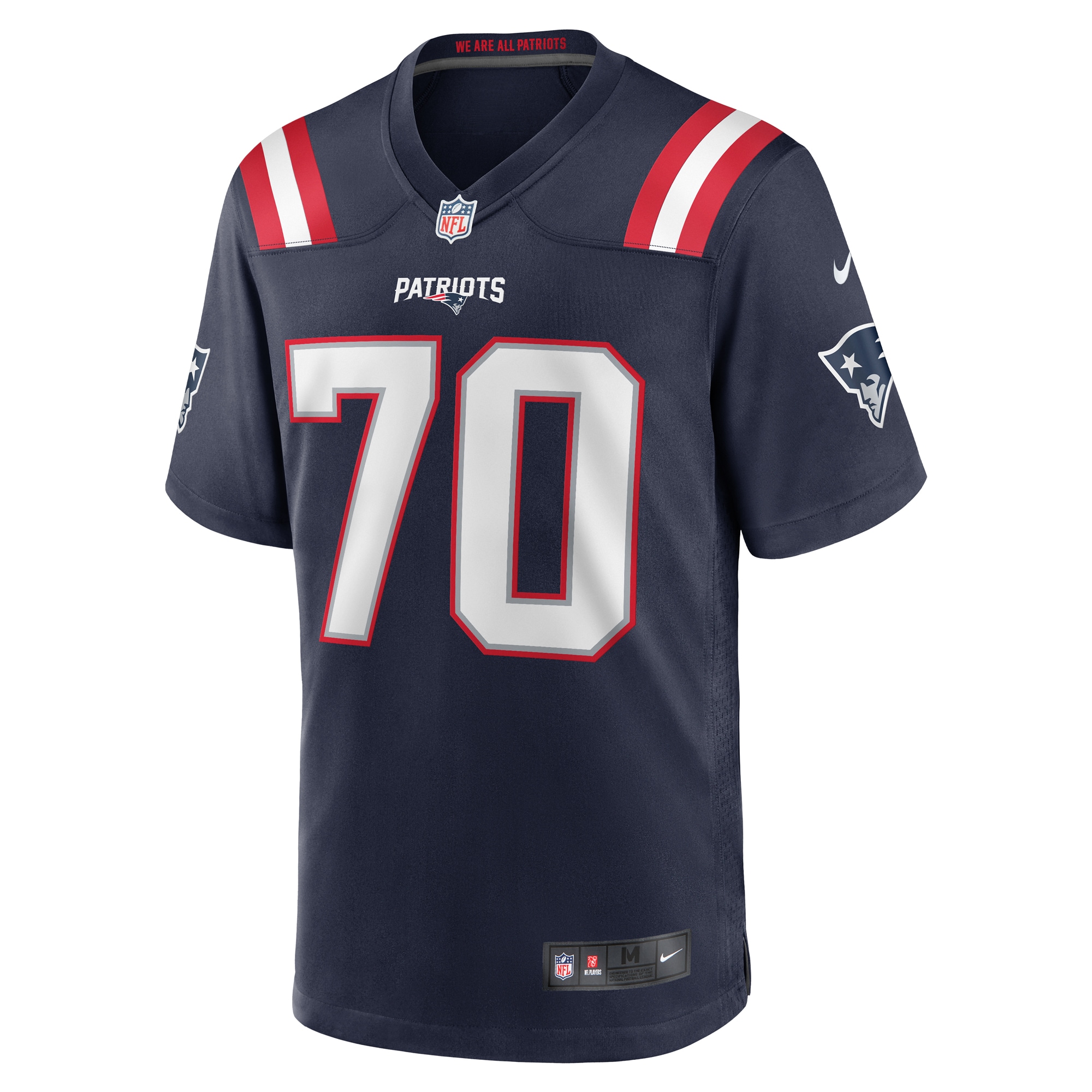New England Patriots Caedan Wallace Navy Game NFL Jersey Men's