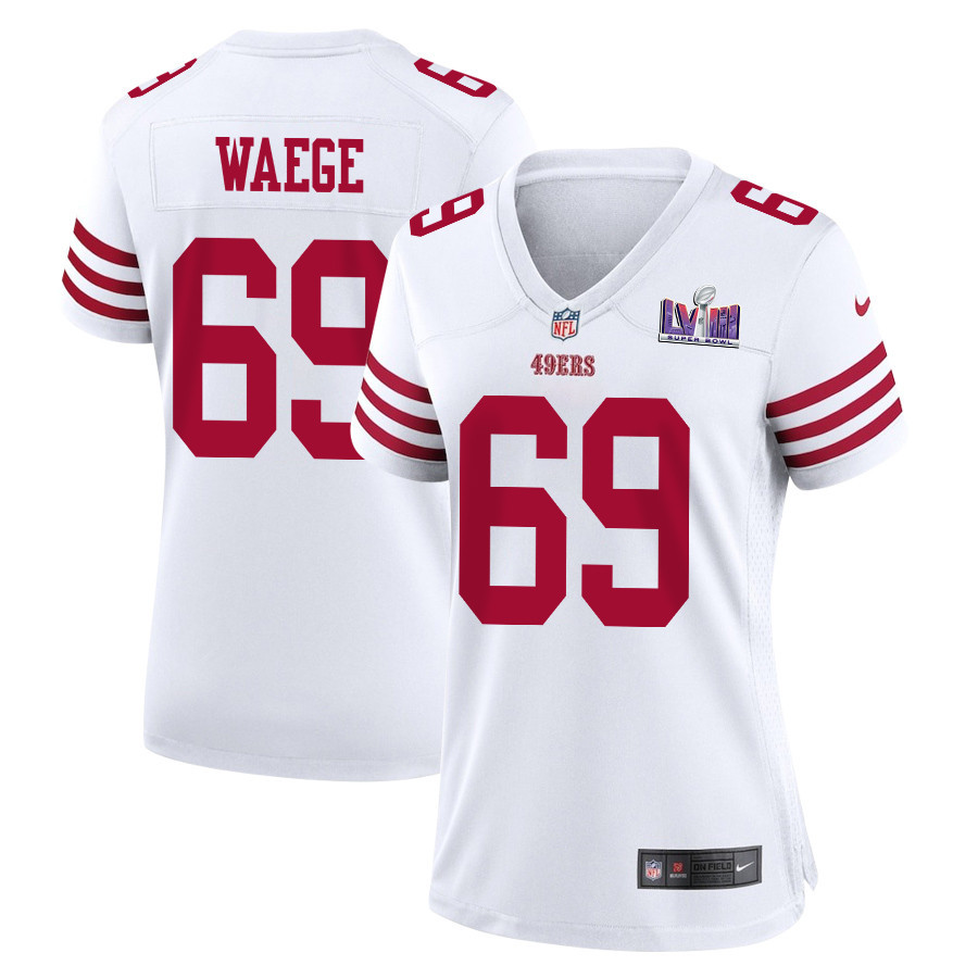 Spencer Waege 69 San Francisco 49ers Super Bowl LVIII Patch Game White NFL Jersey Women's