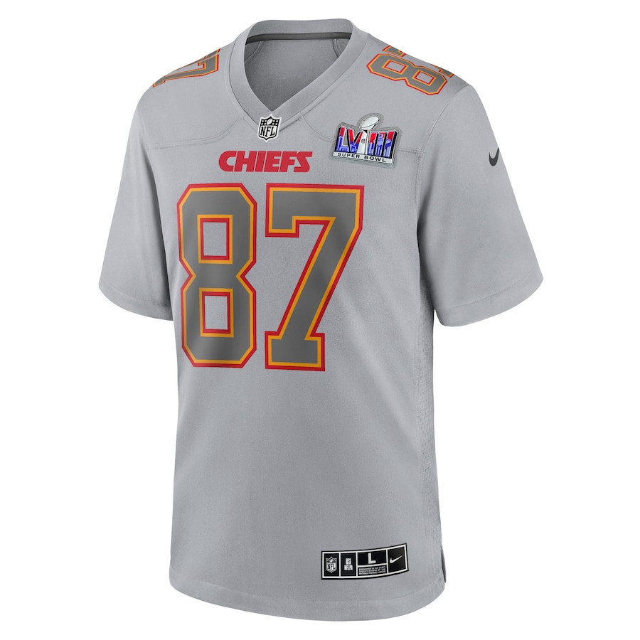 Travis Kelce 87 Kansas City Chiefs Super Bowl LVIII Atmosphere Fashion Game Gray NFL Jersey Men's