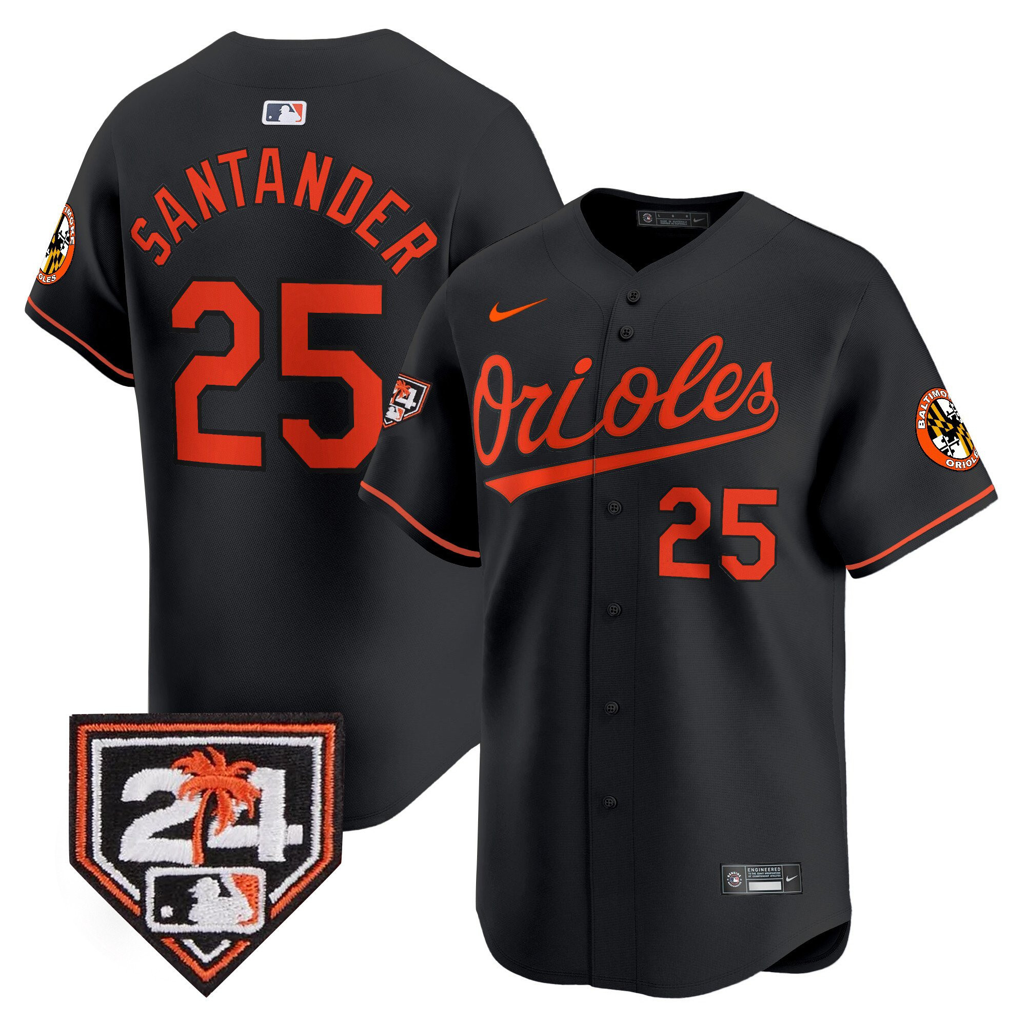 Anthony Santander 25 Baltimore Orioles 2024 Spring Training Patch Black MLB Jersey Men's