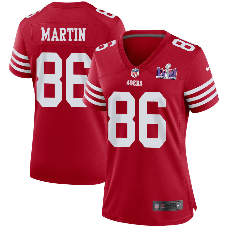 Tay Martin 86 San Francisco 49ers Super Bowl LVIII Patch Game Scarlet NFL Jersey Women's