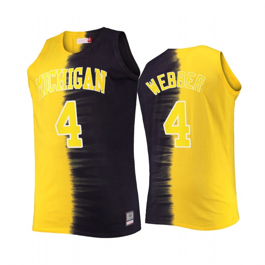 Chris Webber 4 Michigan Wolverines Navy Maize Classic Tie-Dye Color Crash NCAA Jersey Men's