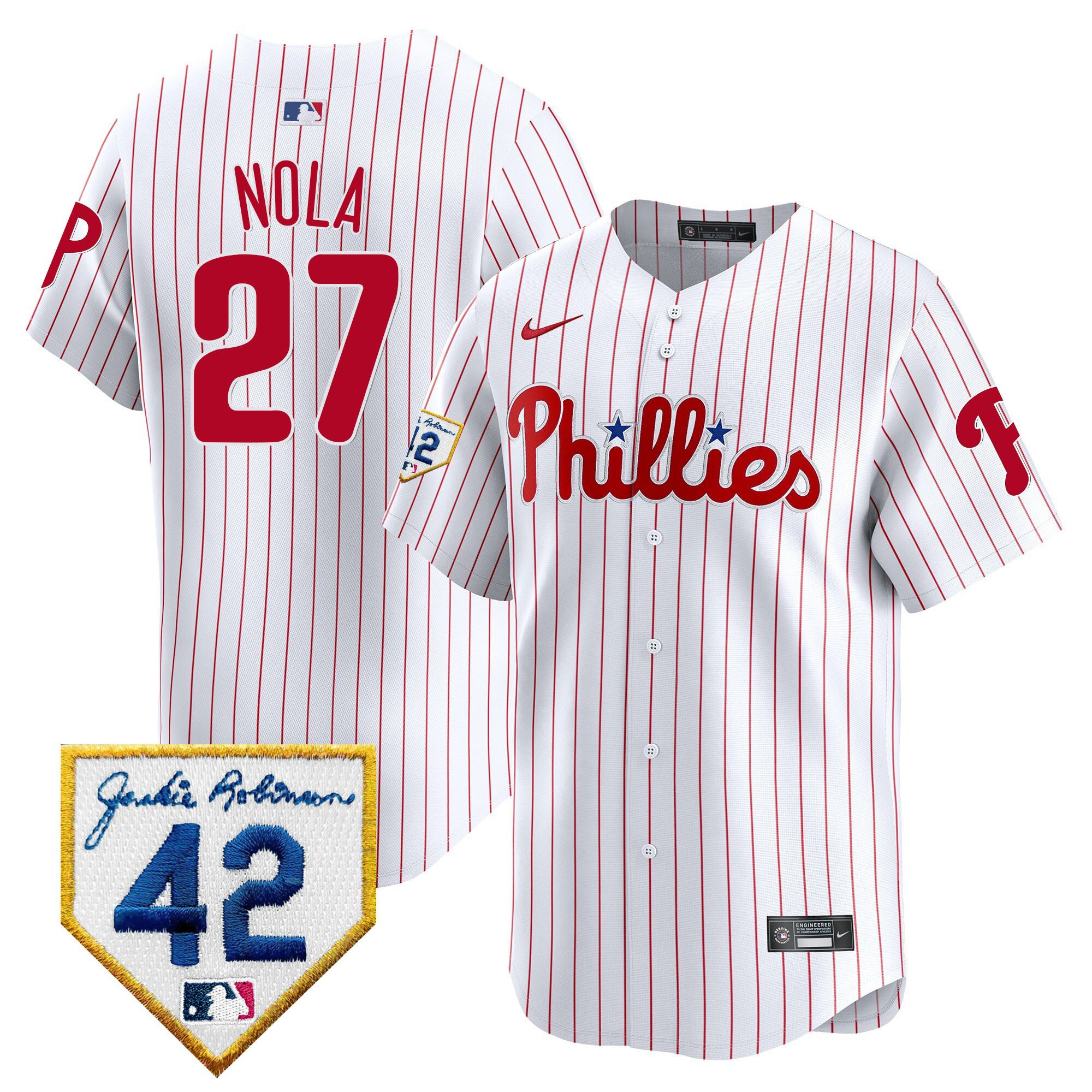Aaron Nola 27 Philadelphia Phillies 2024 Jackie Robinson Patch White MLB Jersey Men's