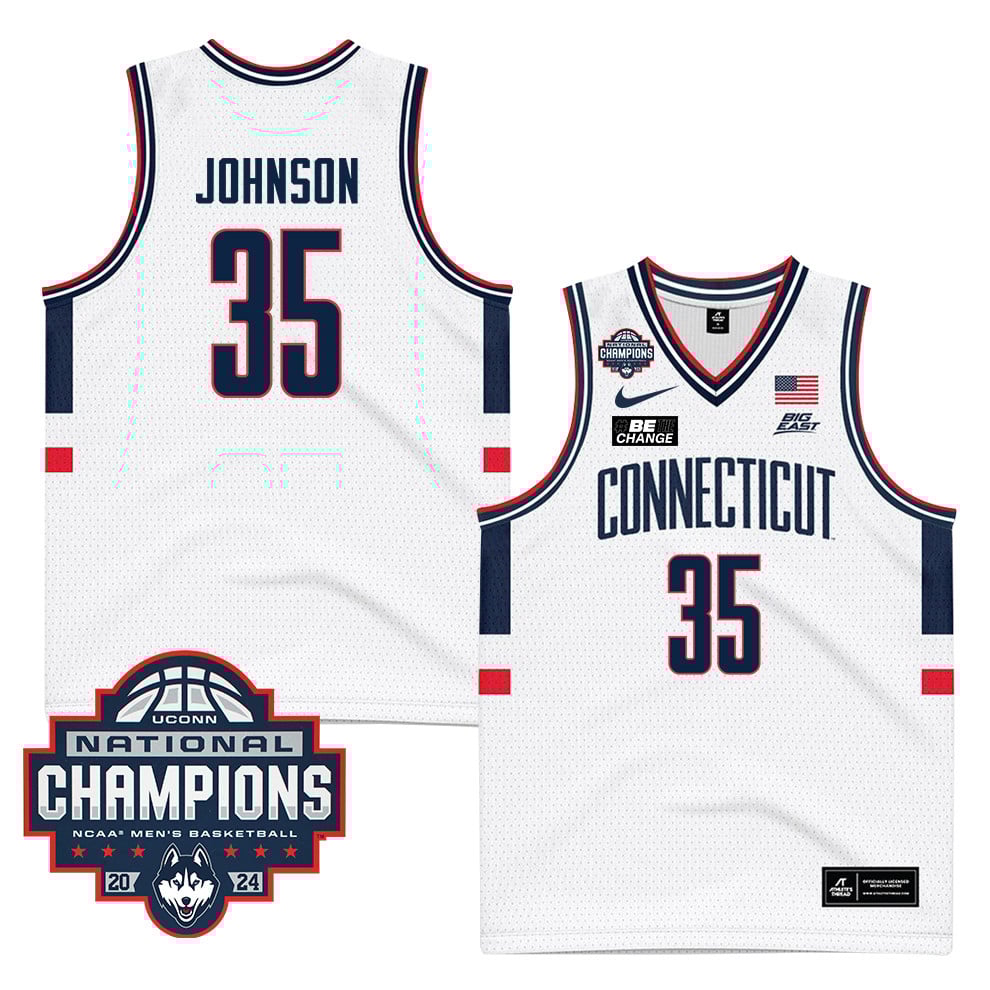 Samson Johnson 35 UConn Huskies 2024 National Champions Patch Unisex NCAA Jersey Unisex