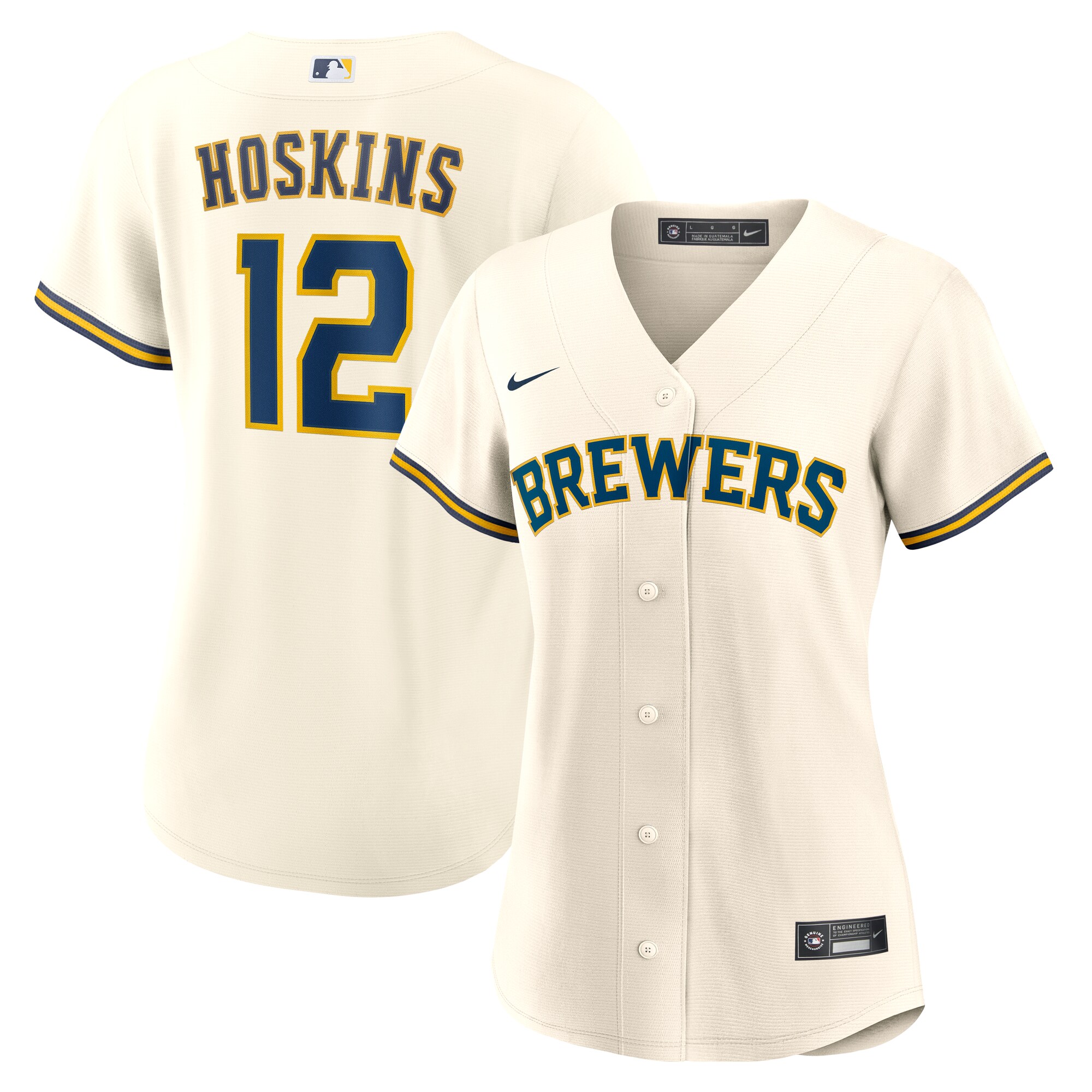 Milwaukee Brewers Rhys Hoskins White Home MLB Jersey Women's