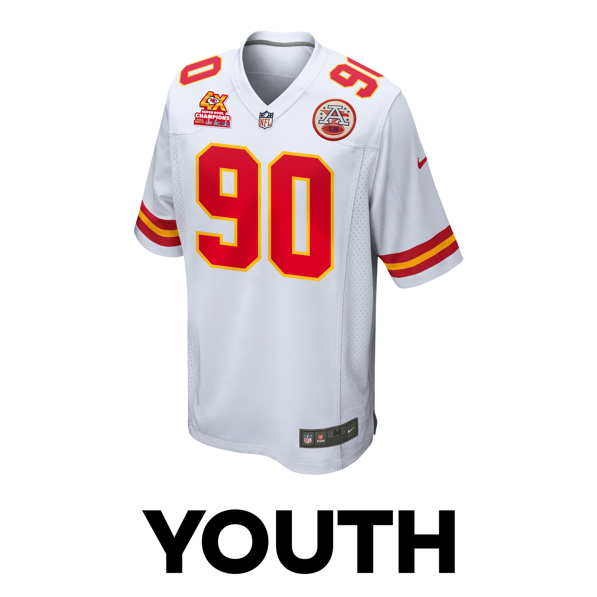 Charles Omenihu 90 Kansas City Chiefs Super Bowl LVIII Champions 4X Game White NFL Jersey Youth