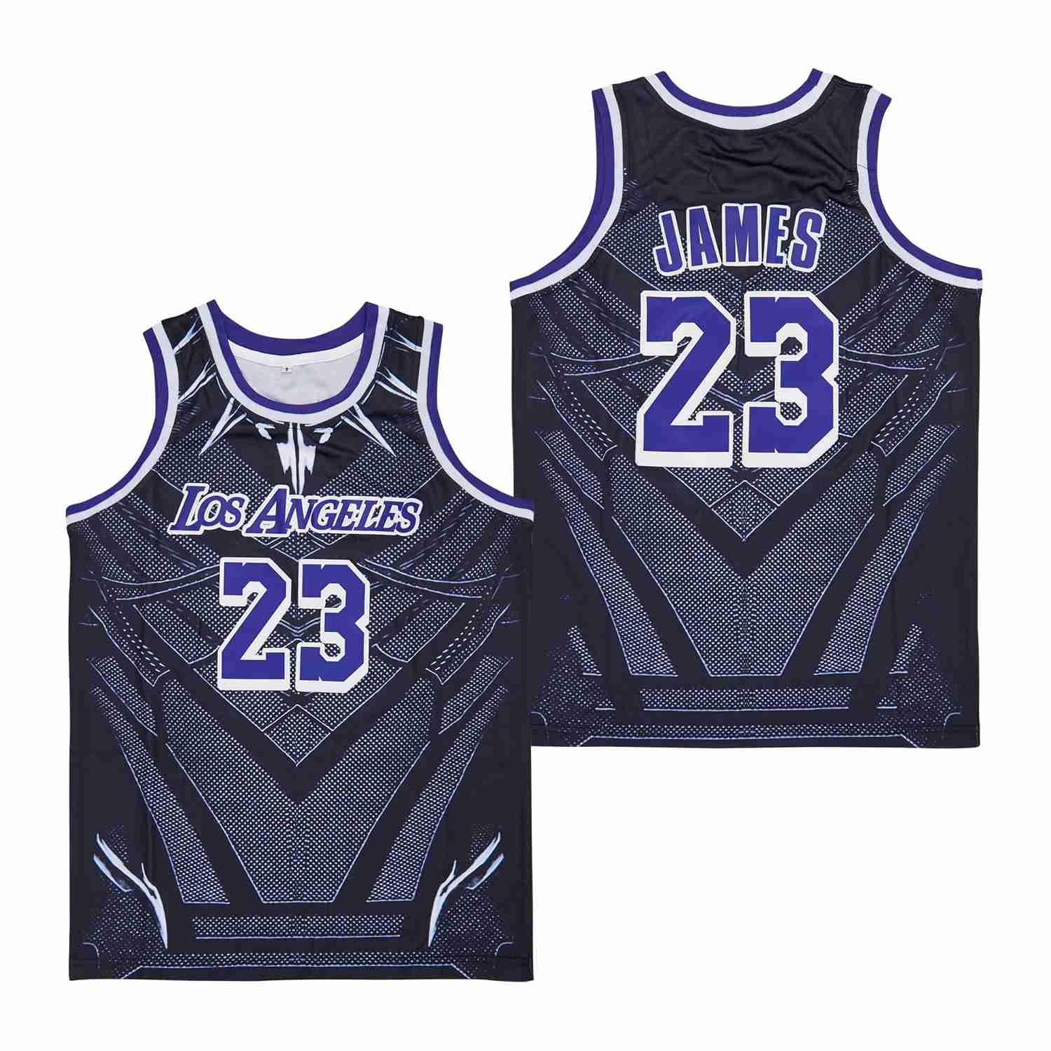 LeBron James 23 Los Angeles Lakers Black Panther Pattern Swingman Black NBA Jersey Men's