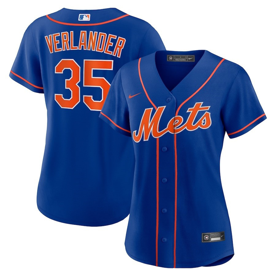 Justin Verlander 35 New York Mets Alternate Player Royal MLB Jersey Women's