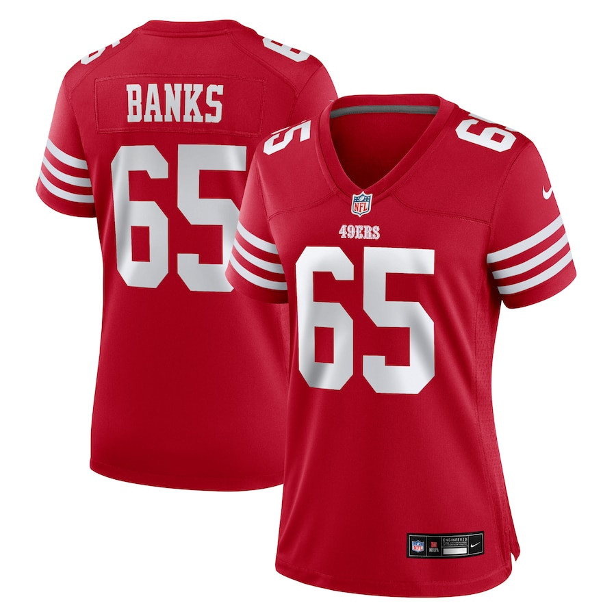 Aaron Banks 65 San Francisco 49ers Game Scarlet NFL Jersey Women's