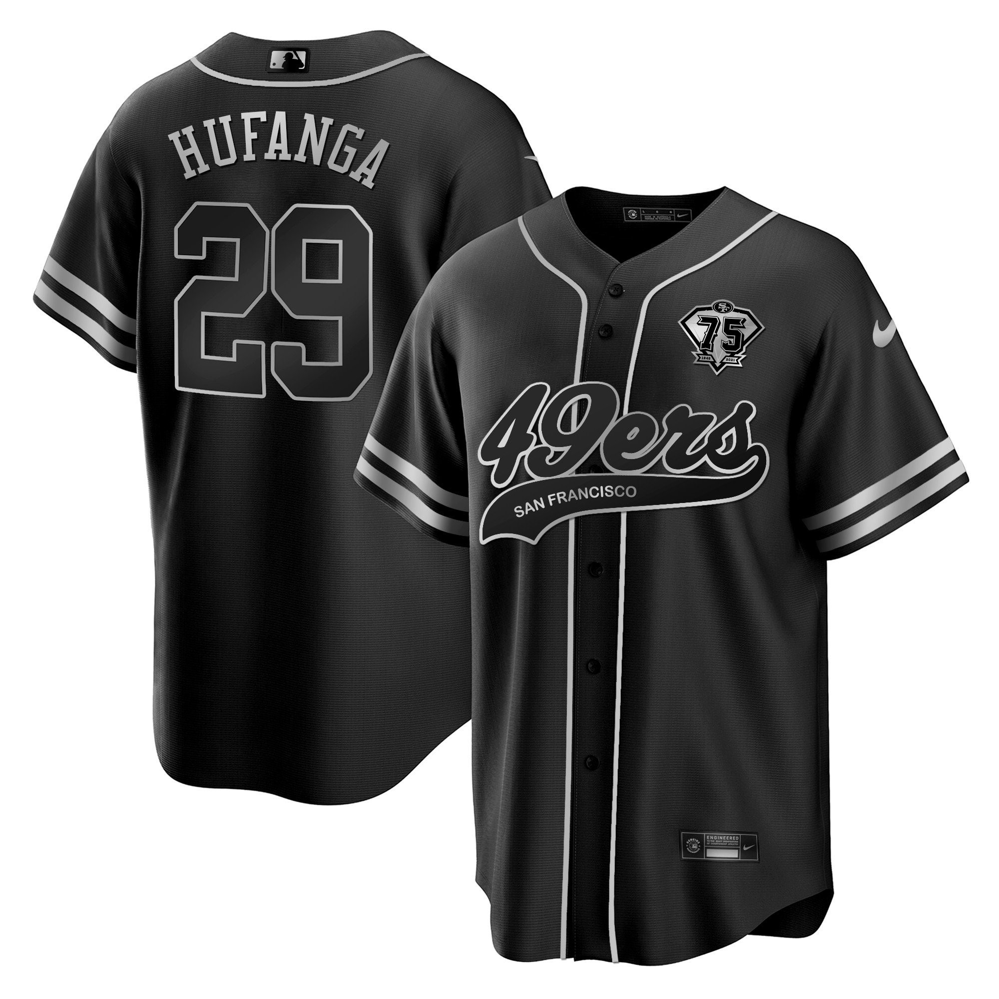 Talanoa Hufanga 29 San Francisco 49ers Black Silver MLB Jersey Men's