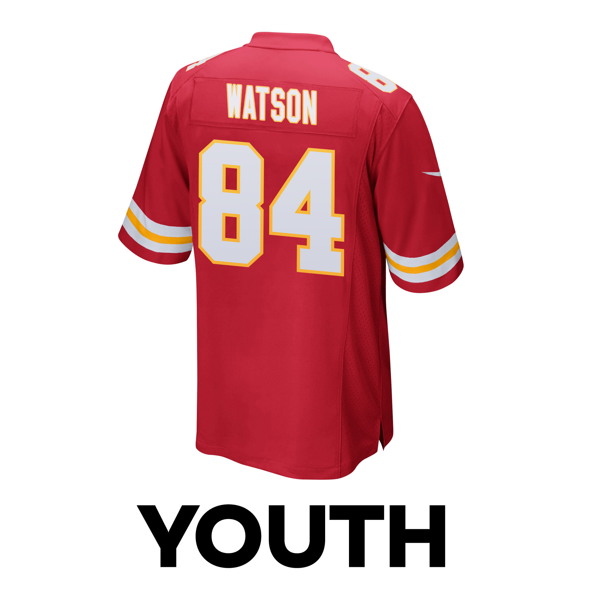Justin Watson 84 Kansas City Chiefs Super Bowl LVIII Champions 4 Stars Patch Game Red NFL Jersey Youth