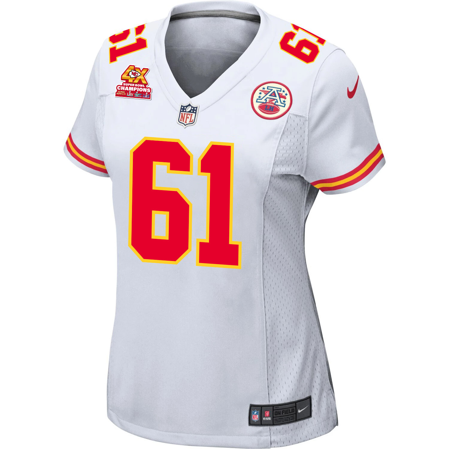 Austin Reiter 61 Kansas City Chiefs Super Bowl LVIII Champions 4X Game White NFL Jersey Women's