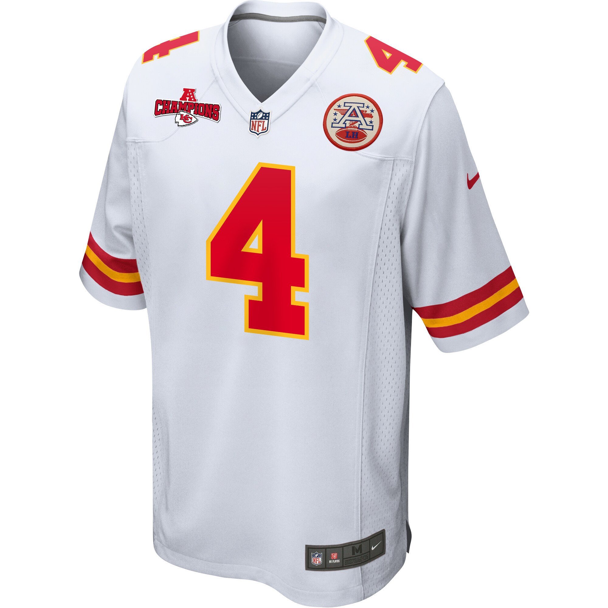 Rashee Rice 4 Kansas City Chiefs AFC Champions Patch Game White NFL Jersey Men's