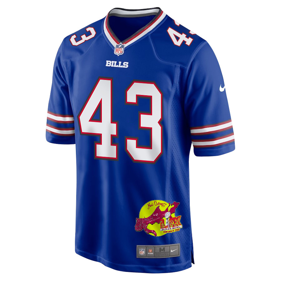 Terrel Bernard 43 Buffalo Bills Super Bowl LIX New Orleans Patch Game Royal NFL Jersey Men's