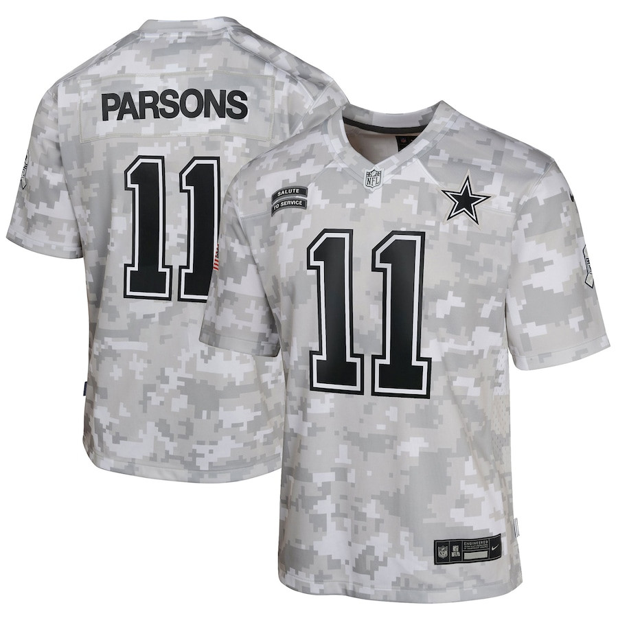 Micah Parsons 11 Dallas Cowboys 2024 Salute to Service Game Arctic Camo NFL Jersey Youth