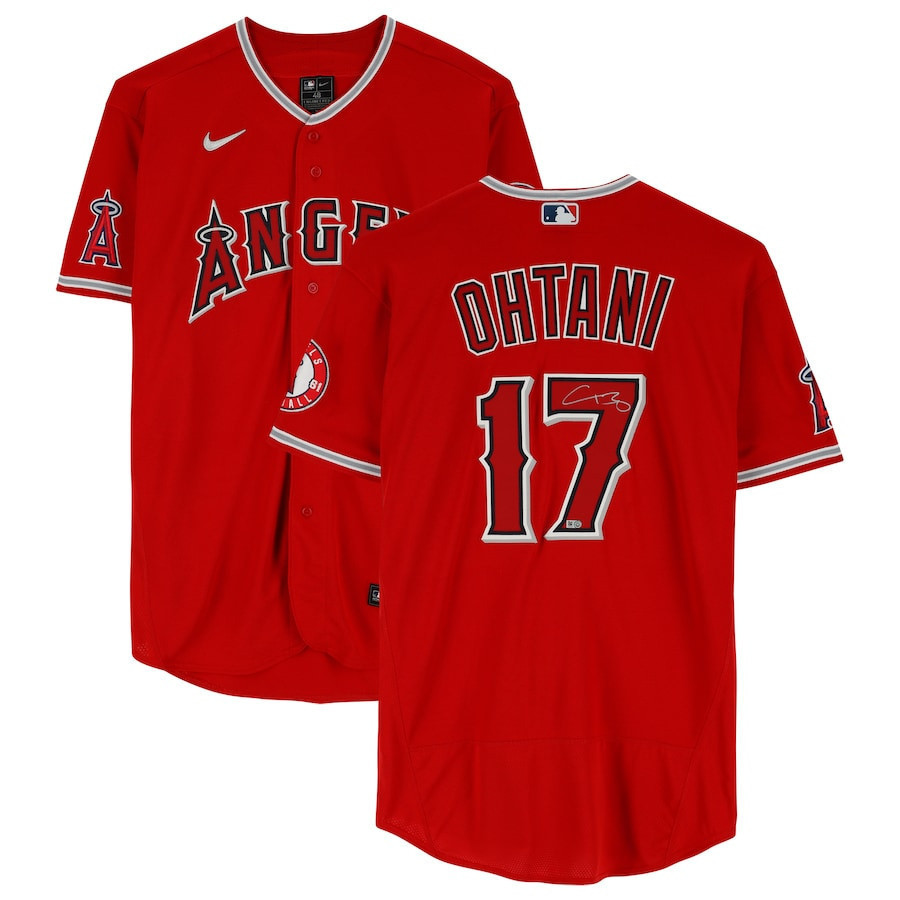 Shohei Ohtani 17 Los Angeles Angels Signed Red MLB Jersey Men's