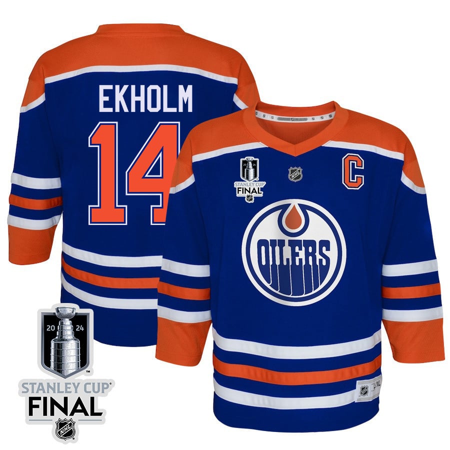 Mattias Ekholm 14 Edmonton Oilers 2024 STANLEY CUP Final Home Royal NHL Jersey Youth