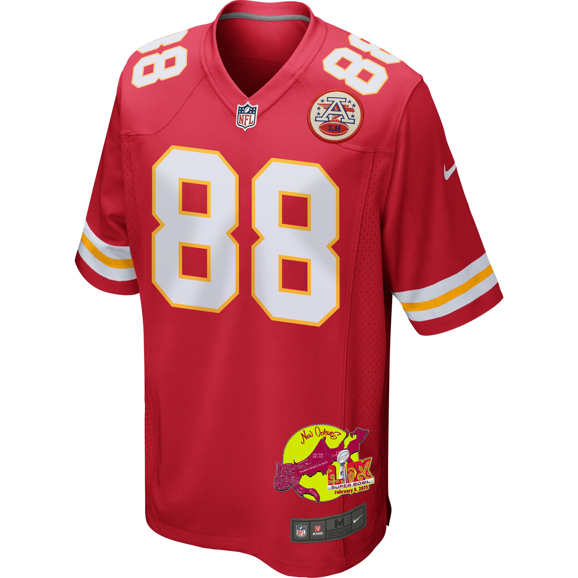 Peyton Hendershot 88 Kansas City Chiefs Super Bowl LIX New Orleans Patch Game Red NFL Jersey Men's